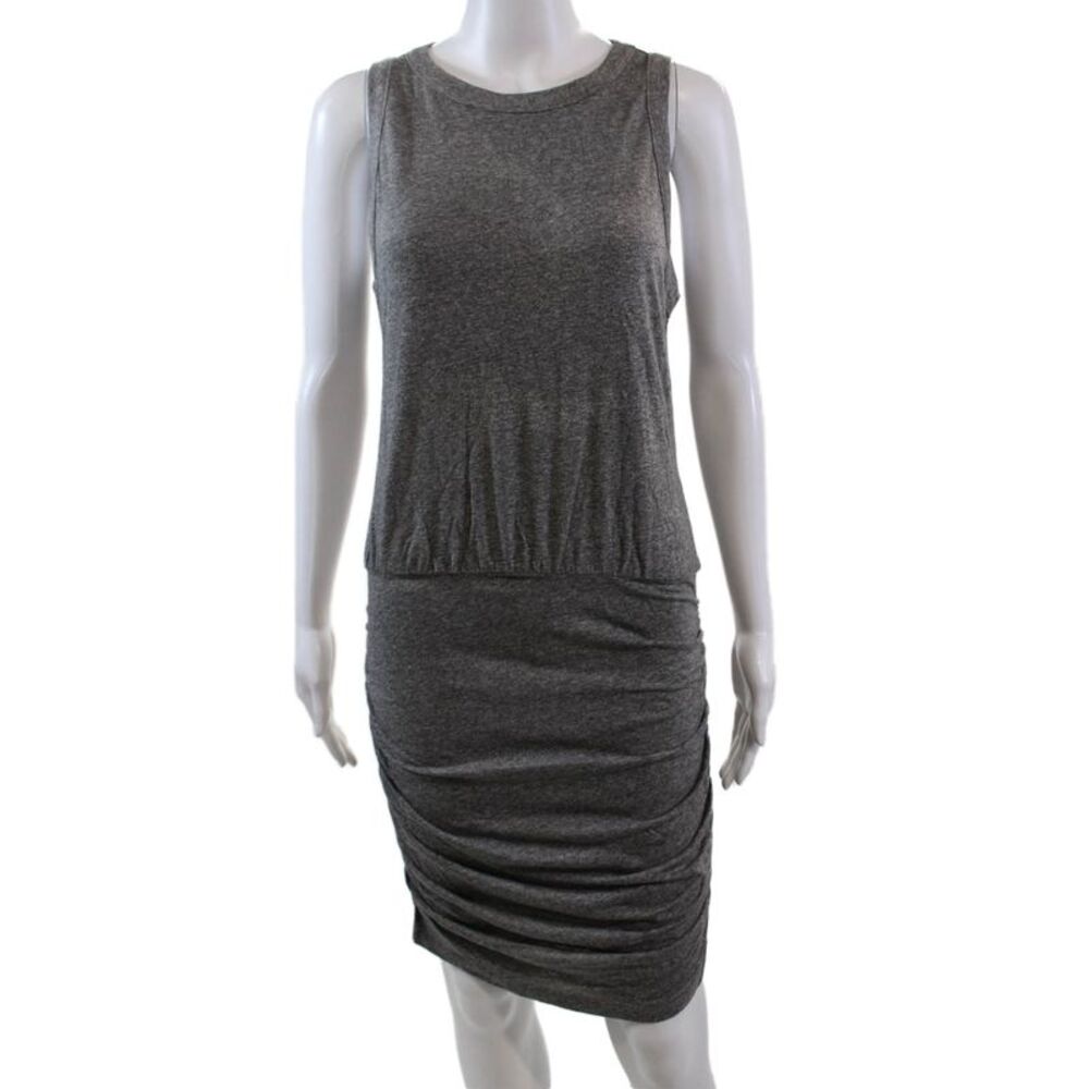 Philanthropy Womens Sleeveless Scoop Neck Ruched Knit Mini Dress Gray Size Large